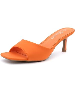 Shoe Land Women's Low Heels Stiletto Heeled Slides, Open Toe One Band Slip-On Heeled Mules – Dr... | Amazon (US)
