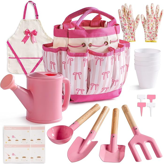 ROBUD Kids Gardening Set 18 PCS Bow Theme Garden Tools for Kids with Storage Bag, Apron, Waterpro... | Amazon (US)