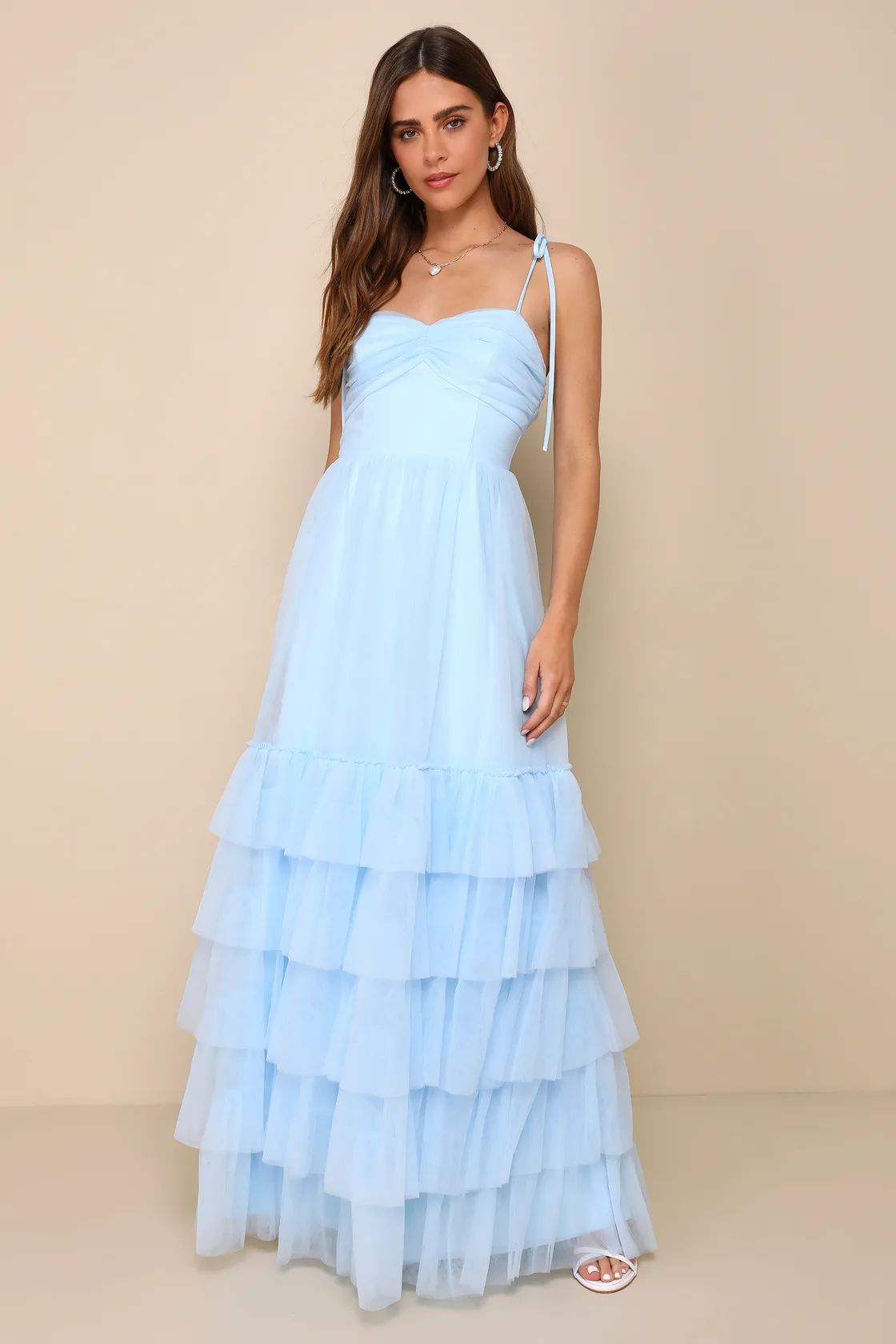 Endlessly Darling Light Blue Mesh Tiered Tie-Strap Maxi Dress | Lulus