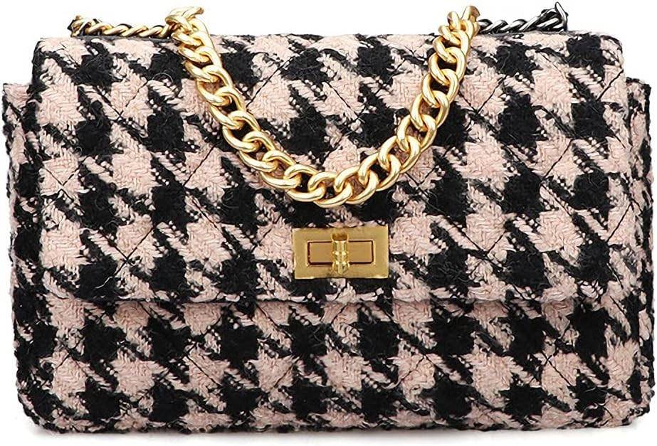 BERTY·PUYI PU Leather Houndstooth Ladies Shoulder Bag Autumn And Winter Fashion Woolen Cloth Cro... | Amazon (US)