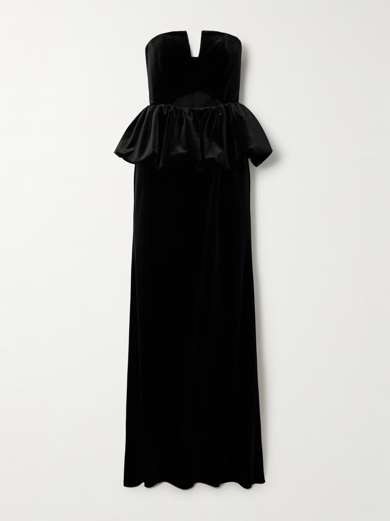 Self-Portrait - Strapless Cutout Velvet Peplum Maxi Dress - Black | NET-A-PORTER (US)