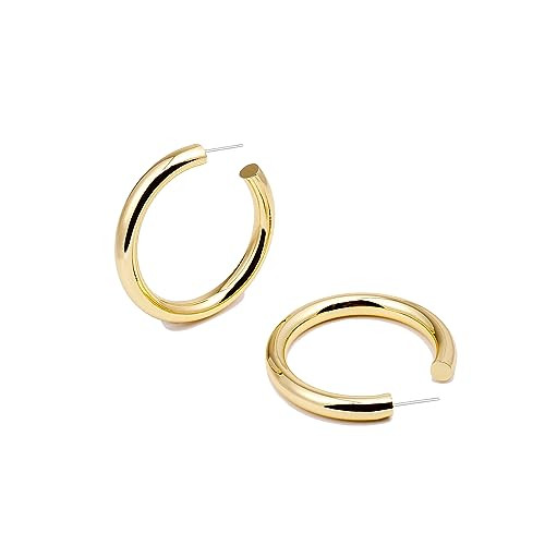 Big Chunky Gold Hoops Earrings for Women Thick 18K Real Gold Plated Open Hoop Lightweight Hollow Earrings For Women Trendy Gold Jewelry Non-Tarnish 50mm | Amazon (US)