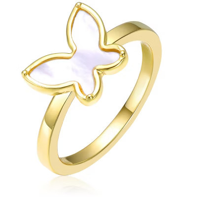 Guili 18k Gold Plated Butterfly Ring with Mother of Pearl Inlay, a Delicate and Elegant Piece Perfectly Designed for a Child?s Jewelry Collection. | Target