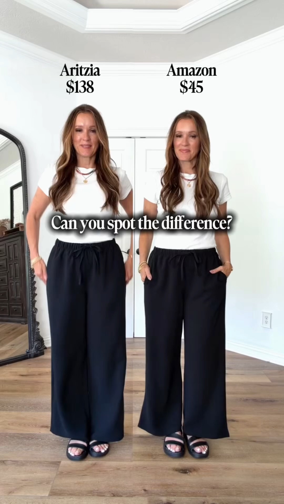 Can you spot the difference? I can see a slight length difference. But all in all, a pretty good alternative. The Aritzia Lodge pant still wins for me. But the Amazon version is a decent option!

Sizing-medium in both.

#LTKgrwm #LTKOver40 #LTKootd