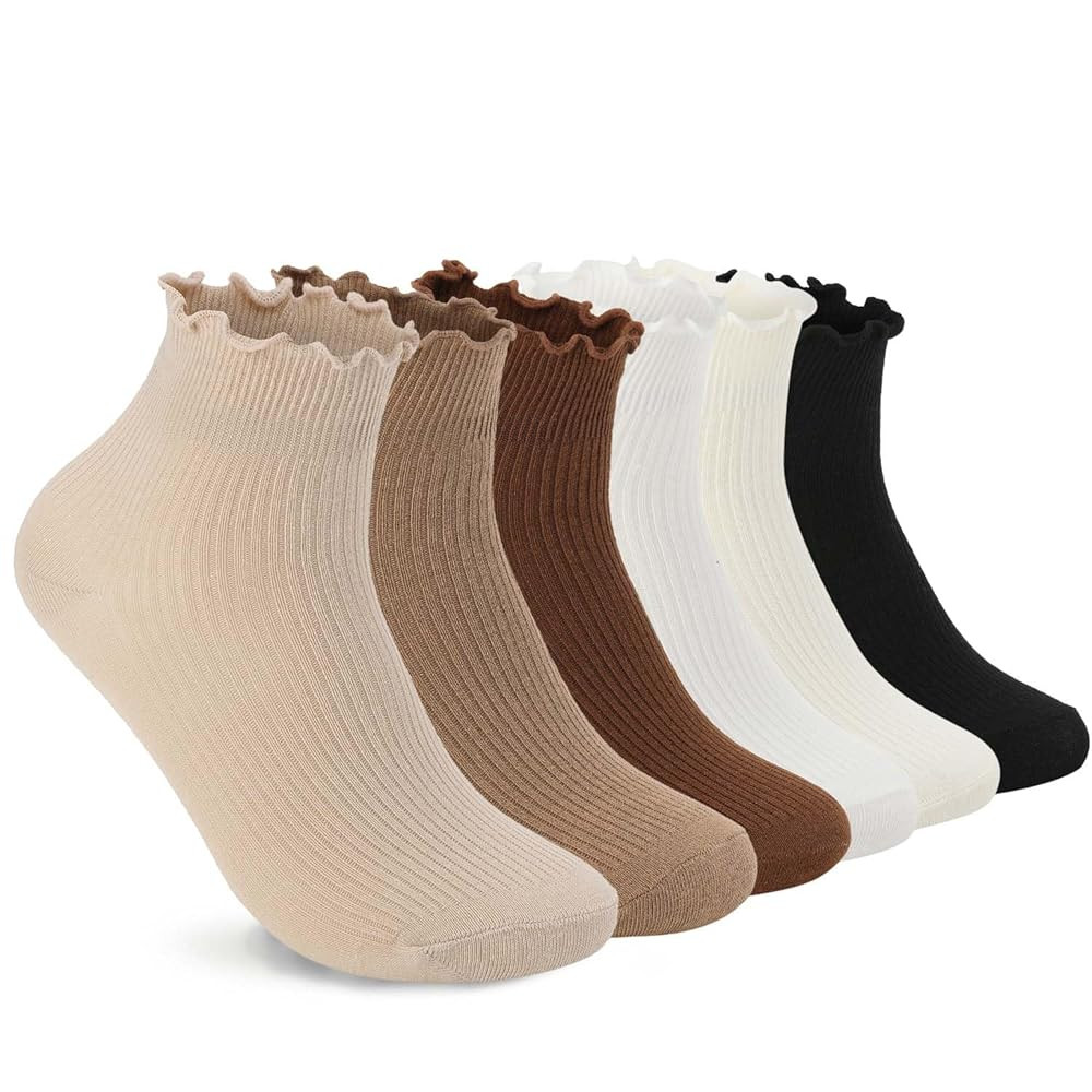 DarkCom 6 Pairs Women's Ruffle Socks Cute Ankle Socks Super Soft Breathable Cool Frilly Socks For... | Amazon (US)