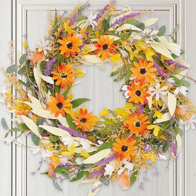 Spring Wreath for Front Door 22 inch, Artificial Spring Summer Door Wreaths with Hook Lavender Wi... | Amazon (US)