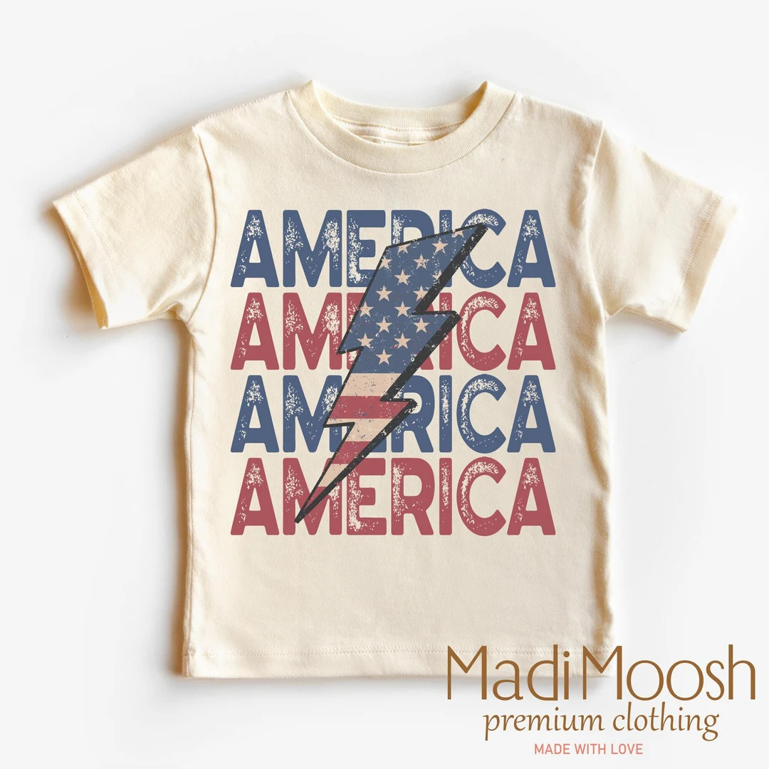 America America America Lightning Bolt Kids Shirt 4th of July Toddler Tee Independence Day Kids S... | Etsy (US)