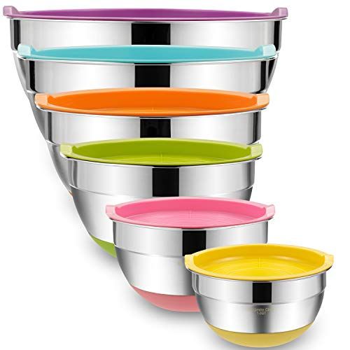 Mixing Bowls with Airtight Lids, 6 Piece Stainless Steel Metal Bowls by Umite Chef, Measurement Mark | Amazon (US)