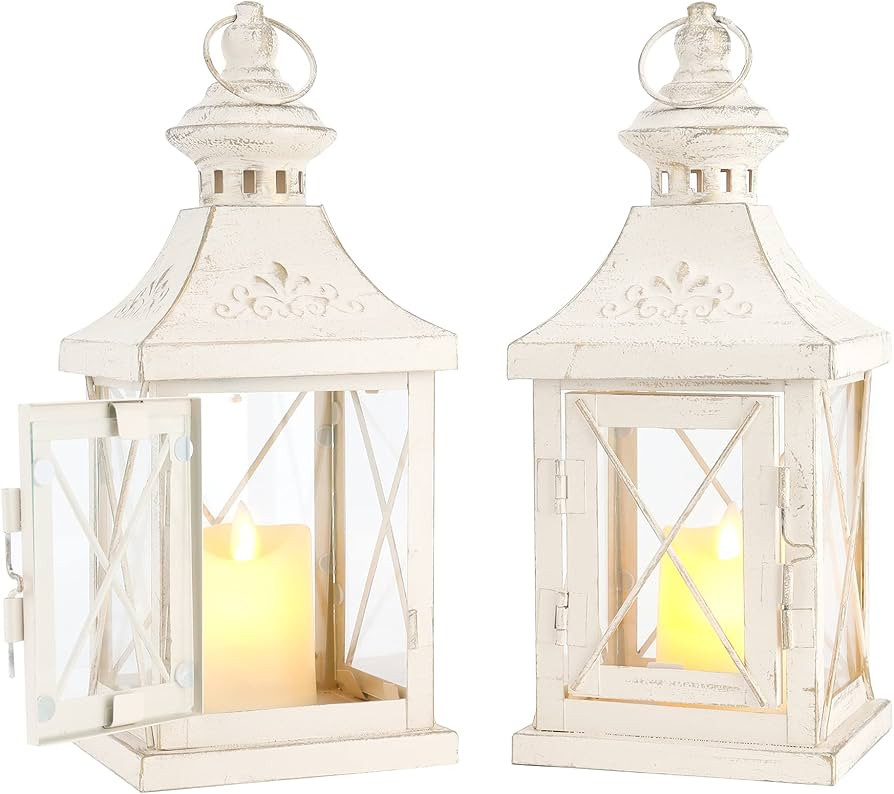 TRIROCKS Set of 2 Decorative Candle Lantern 11'' High Metal Candle Holder Hanging Lantern Perfect... | Amazon (US)