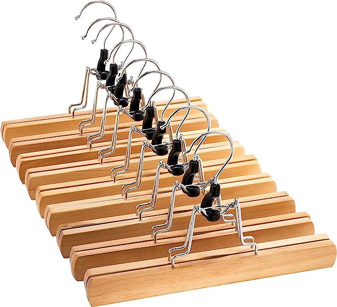 High-Grade Wooden Pants Hangers with Clips 10 Pack Non Slip Skirt Hangers, Smooth Finish Solid Wo... | Amazon (US)