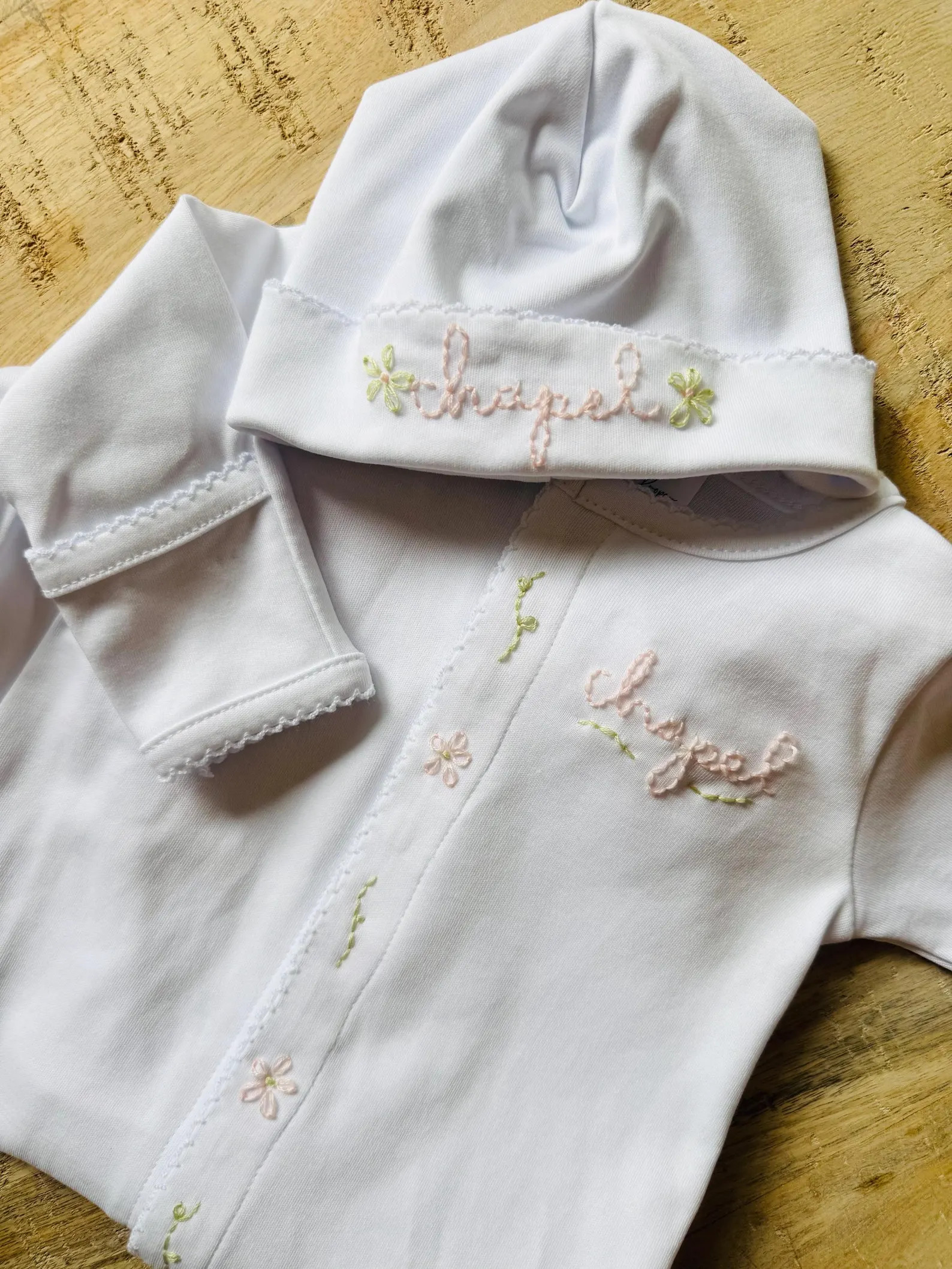 Hand Embroidered Baby Onesie Pajamas + Optional Hat | Etsy (Global)