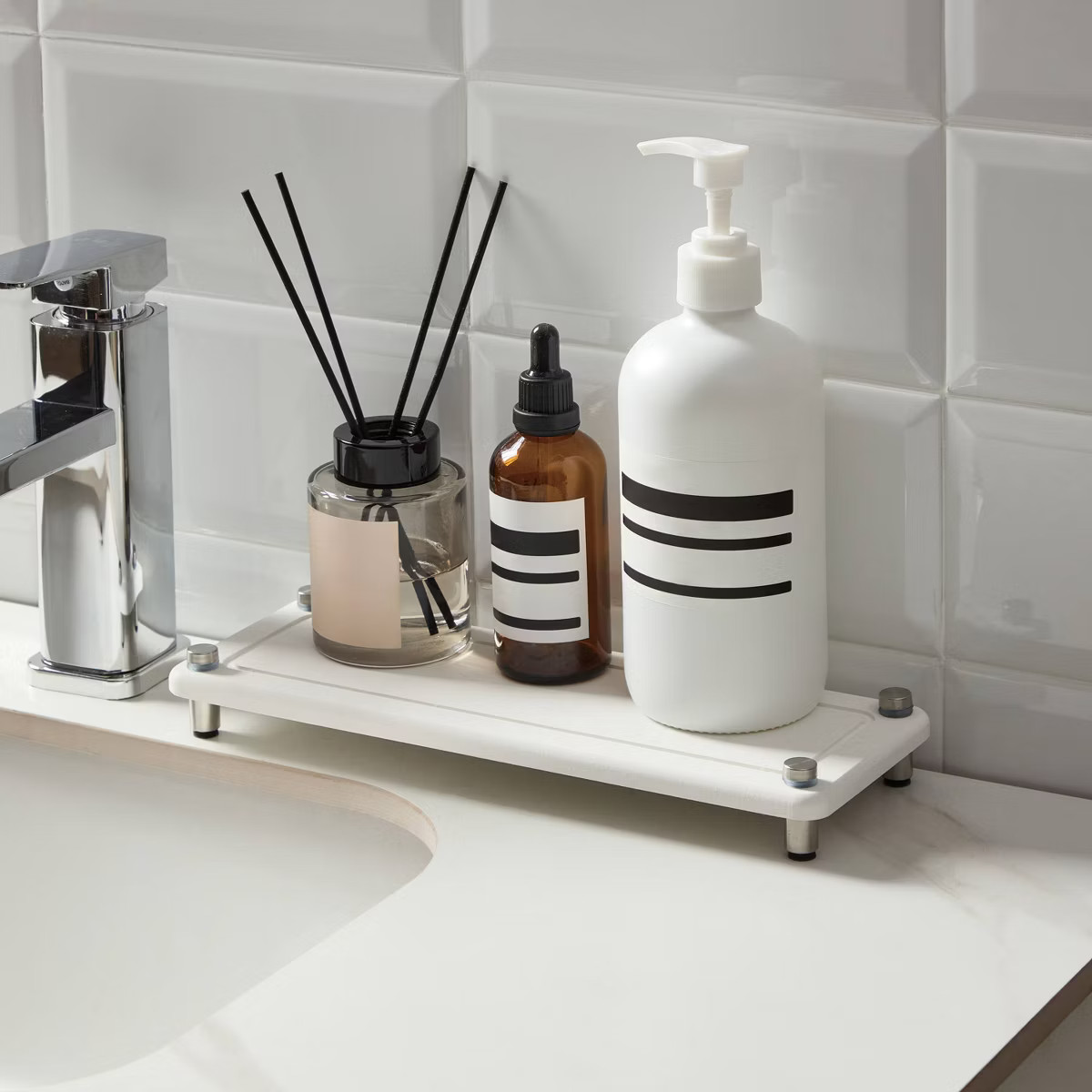 4"x11" Diatomaceous Stone Bath Tray with Carved Metal Feet | Target