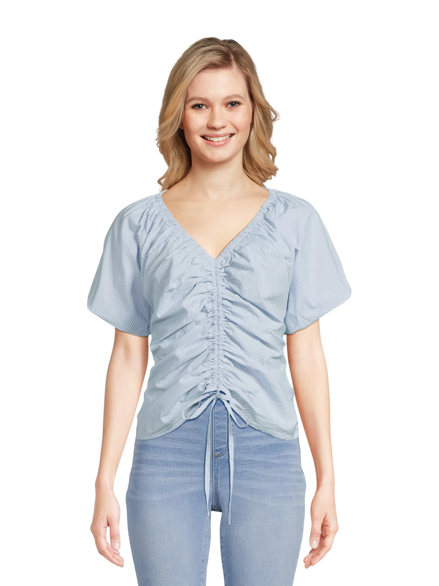 Time and Tru Women’s Woven Top with Puff Sleeves, Sizes XS-XXXL | Walmart (US)