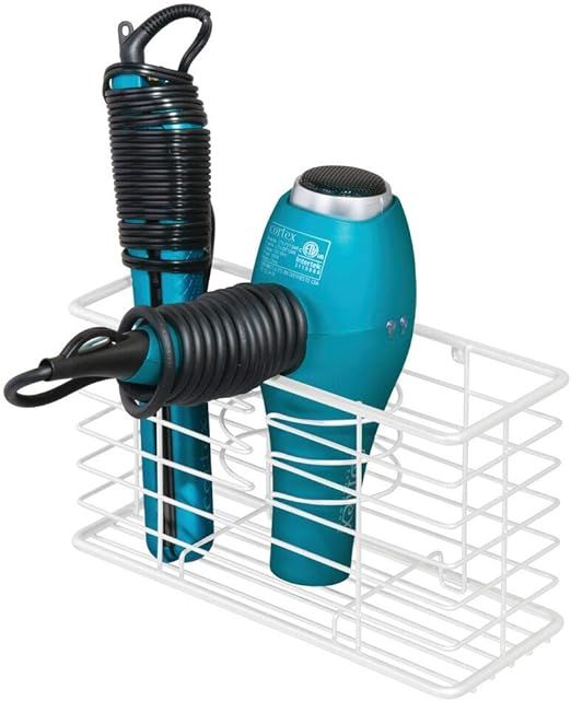 mDesign Modern Metal Wire Bathroom Wall Mount Hair Care & Styling Tool Organizer Storage Basket f... | Amazon (US)