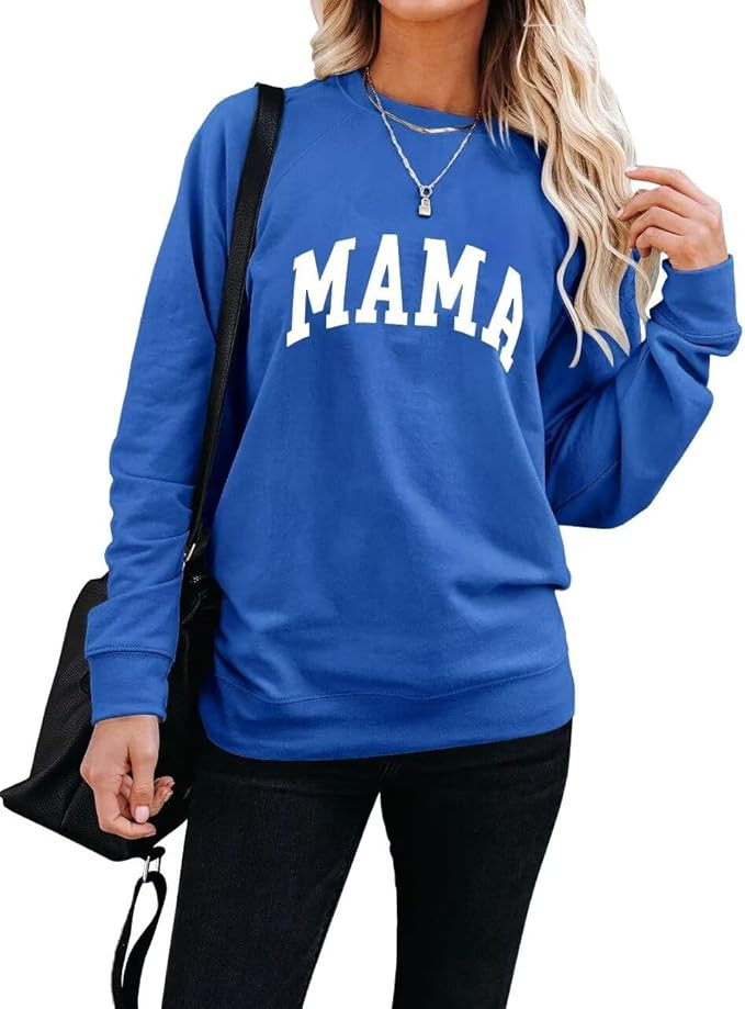 LEEDYA Women Long Sleeve Mama Sweatshirts Round Neck Pullover Loose Lightweight Blouse Tops | Amazon (US)