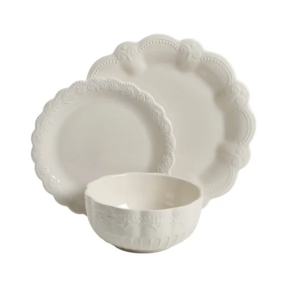 The Pioneer Woman Toni 12-Piece Plates & Bowls Dinnerware Set, Linen | Walmart (US)