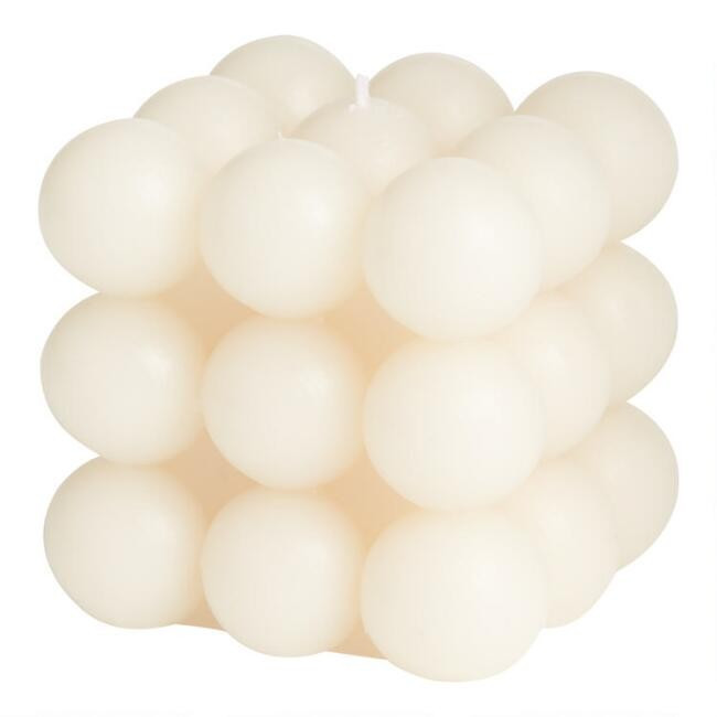 Square Ivory Pebble Unscented Pillar Candle | World Market