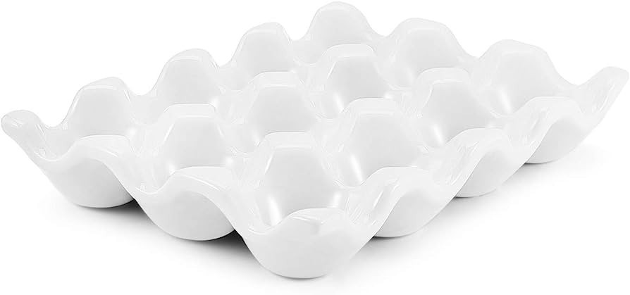 Flexzion Ceramic 12 Cups Egg Tray - Whole Dozen Porcelain Egg Holder Container Keeper Storage Org... | Amazon (US)