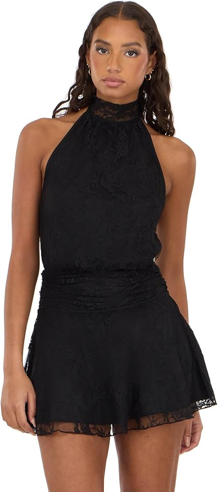 Forever 21 Women's Halter Neck Mini Lace Dress | Amazon (US)