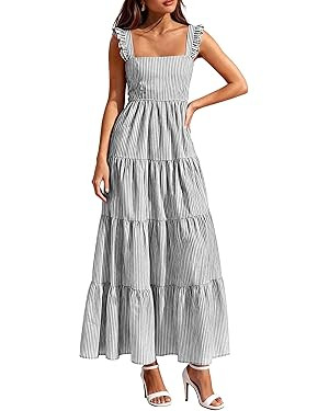 PRETTYGARDEN Womens 2026 Summer Casual Maxi Dresses Striped Square Neck Sleeveless Boho Flowy Sun... | Amazon (US)