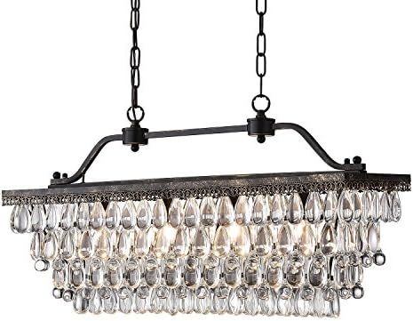 Edvivi 4-Light Antique Bronze Rectangular Linear Crystal Chandelier Dining Room Ceiling Fixture |... | Amazon (US)