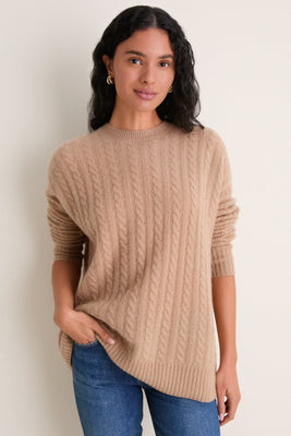 Camel Cable Knit Boyfriend Colin Crewneck | Tuckernuck (US)