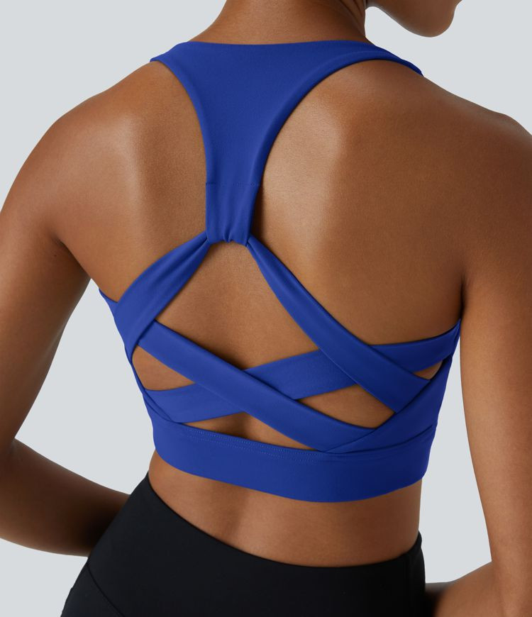 Women’s Low Support Backless Racerback Crisscross Yoga Sports Bra - Halara | HALARA