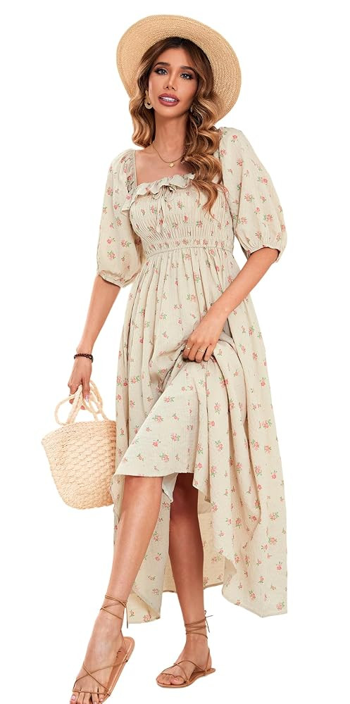 R.Vivimos Women Summer Half Sleeve Cotton Ruffled Vintage Elegant Backless A Line Flowy Long Dres... | Amazon (US)