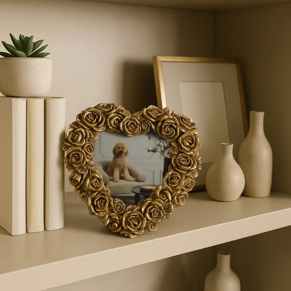 Romantic Rose Detailing In Heart Shape Photo Frame - Chic Wall Decor Accent For Entryway - Decora... | Wayfair North America