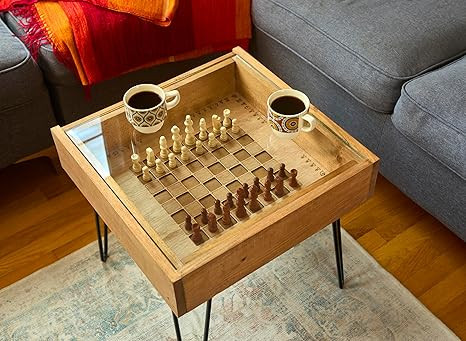 Rustic Chess and Checkers Coffee/End Table with Removable Glass top - Full Set of Chess and Check... | Amazon (US)