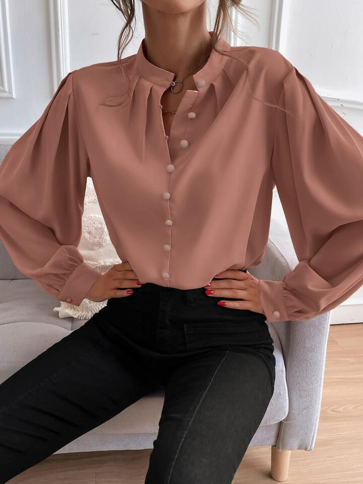 SHEIN Frenchy Camisa Manga de Bishop Abotoar | SHEIN