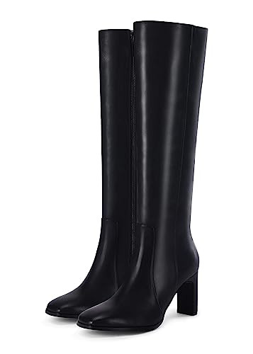 Coutgo Womens Square Toe Knee High Boots Leather Chunky Heel Fashion Dressy Winter Shoes with Sid... | Amazon (US)