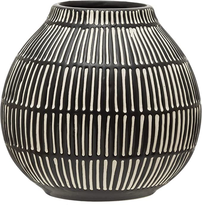 Bloomingville Debossed Stoneware, Black & White Vase, Grey | Amazon (US)