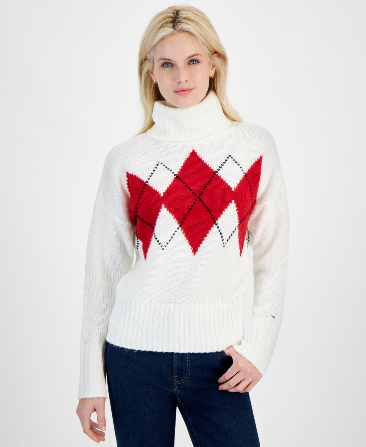 Tommy Hilfiger Women's Argyle-Print Turtleneck Sweater - Ivory | Macy's