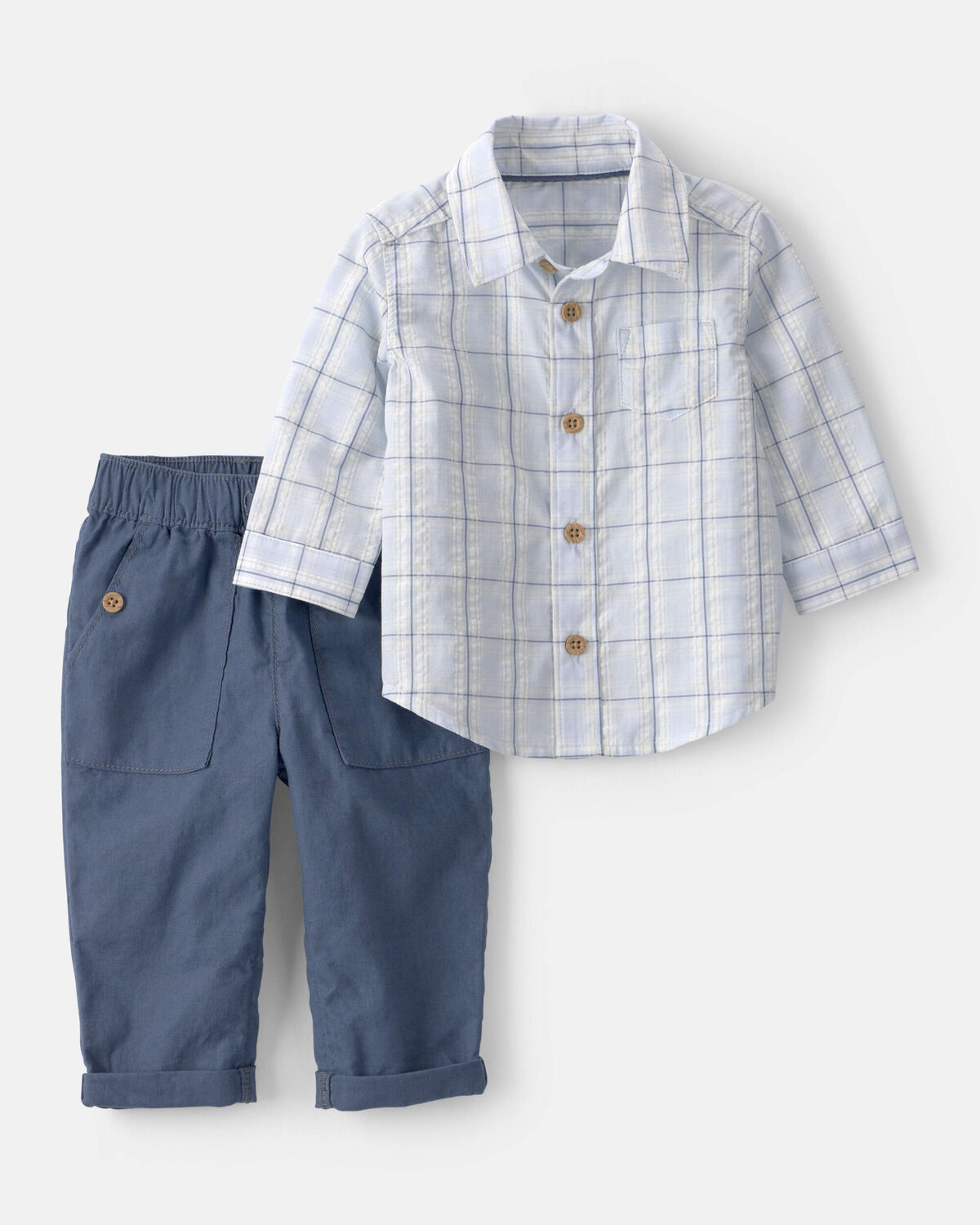Baby Boy 2-Piece Plaid Shirt & Pant Set - Blue | Carter's Inc