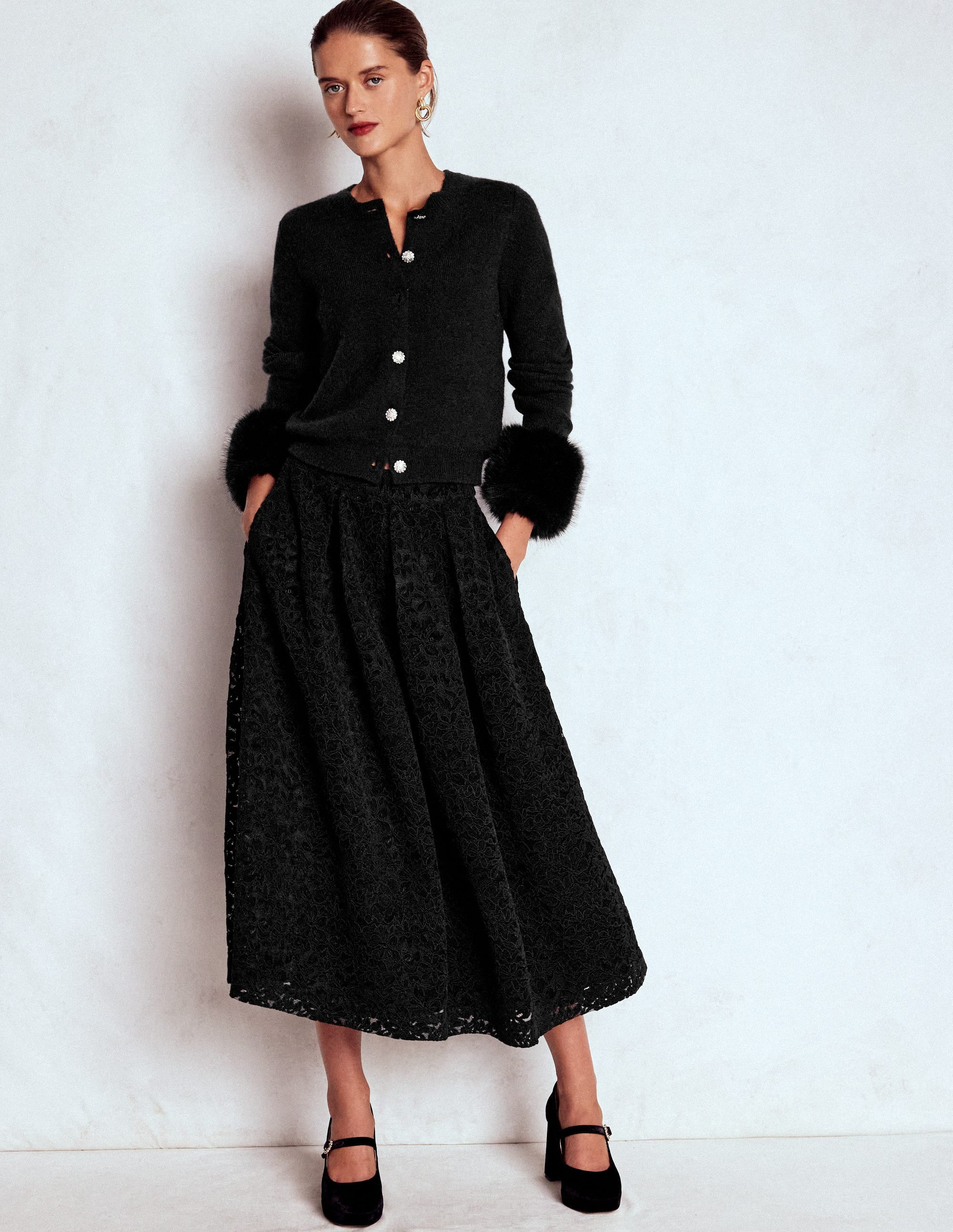 Verity Lace Midi Skirt-Black Lace | Boden UK