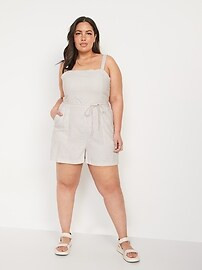 Sleeveless Waist-Defined Striped Linen-Blend Utility Romper -- 3.5-inch inseam. | Old Navy (US)