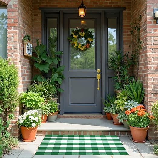 Buffalo Plaid Area Rug, Checkered Rug 27.5x43 Inches, Green and White Rug, Washable Cotton Mat fo... | Amazon (US)