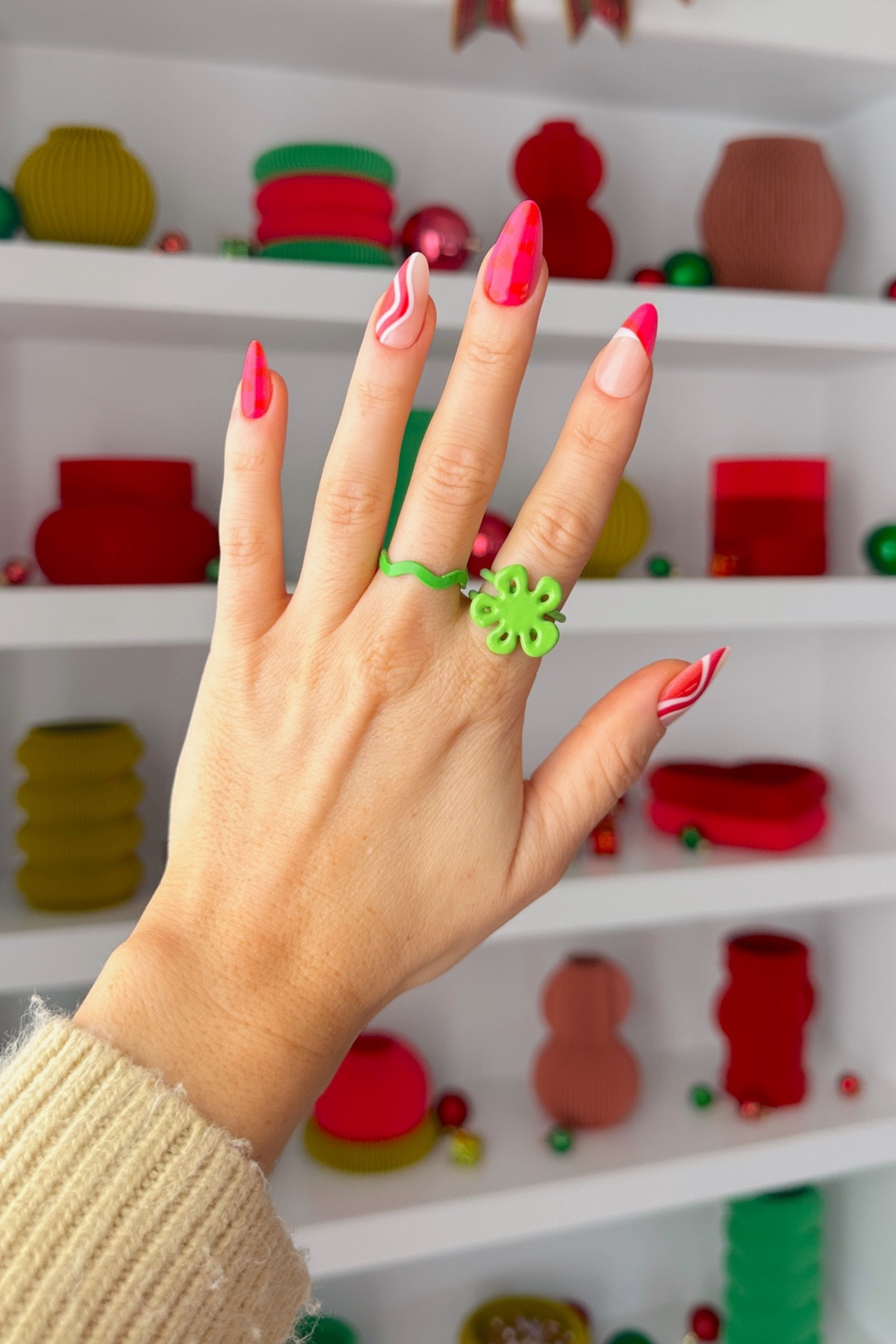 holiday ready nails ❤️✨ 

Champagne wears red and white holiday Christmas style art design. Press on nails with waves squiggles and hearts. 


Maximalist Maximalism dopamine dressing, nail design, nail art, seasonal, trendy 

#LTKbeauty #LTKCyberWeek