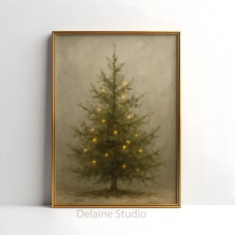 Vintage Christmas Tree Painting | Holiday Decor (digital Download) - Etsy | Etsy (US)