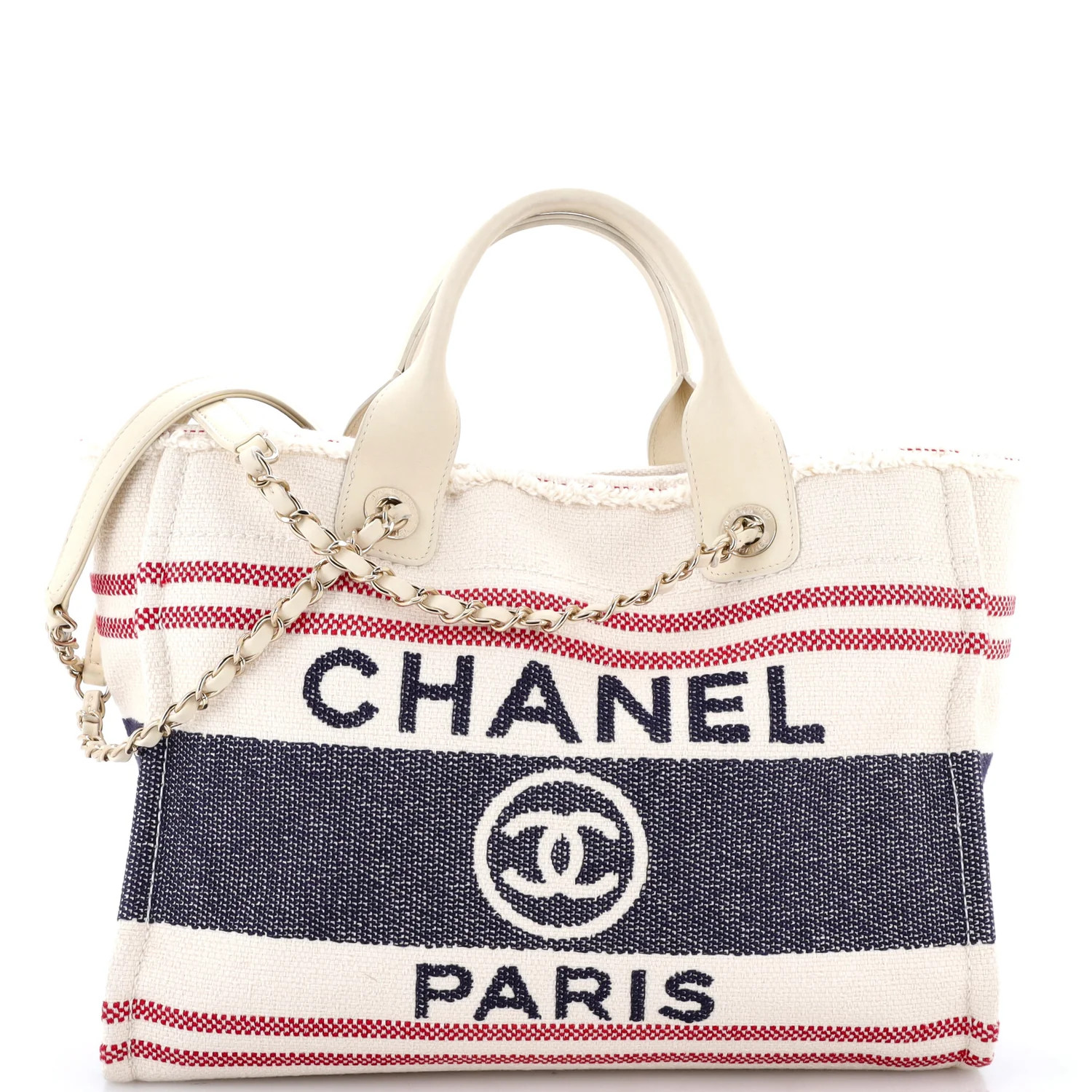 Deauville Tote Fringe Striped Canvas Small | Rebag