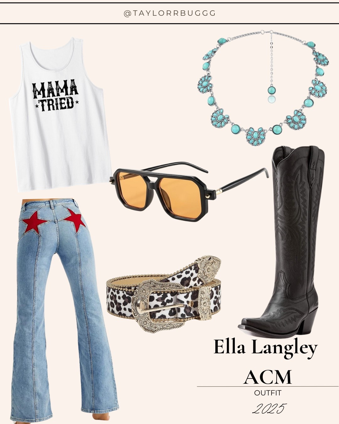 Ella Langley Inspired Look | ACM Awards 2025
Channeling major on-stage energy with this look inspired by Ella Langley’s performance with Miranda Lambert at the ACMs. A perfect blend of edgy and western—this outfit is ready for your next concert, festival, or girls’ night out.

Outfit Details:
	•	Graphic Tank, Statement Jewelry, Sunglasses & Belt: Amazon
	•	Star Patch Denim: Free People
	•	Black Western Boots: Ariat

Tap to shop the full look + save for outfit inspo!
#EllaLangley #ACM2025Style #WesternOutfit #ConcertLook #CountryStyle #LTKFestival #FreePeopleDenim #AriatStyle #AmazonFashionFinds #LTKOutfit

#LTKStyleTip #LTKPetite #LTKShoeCrush