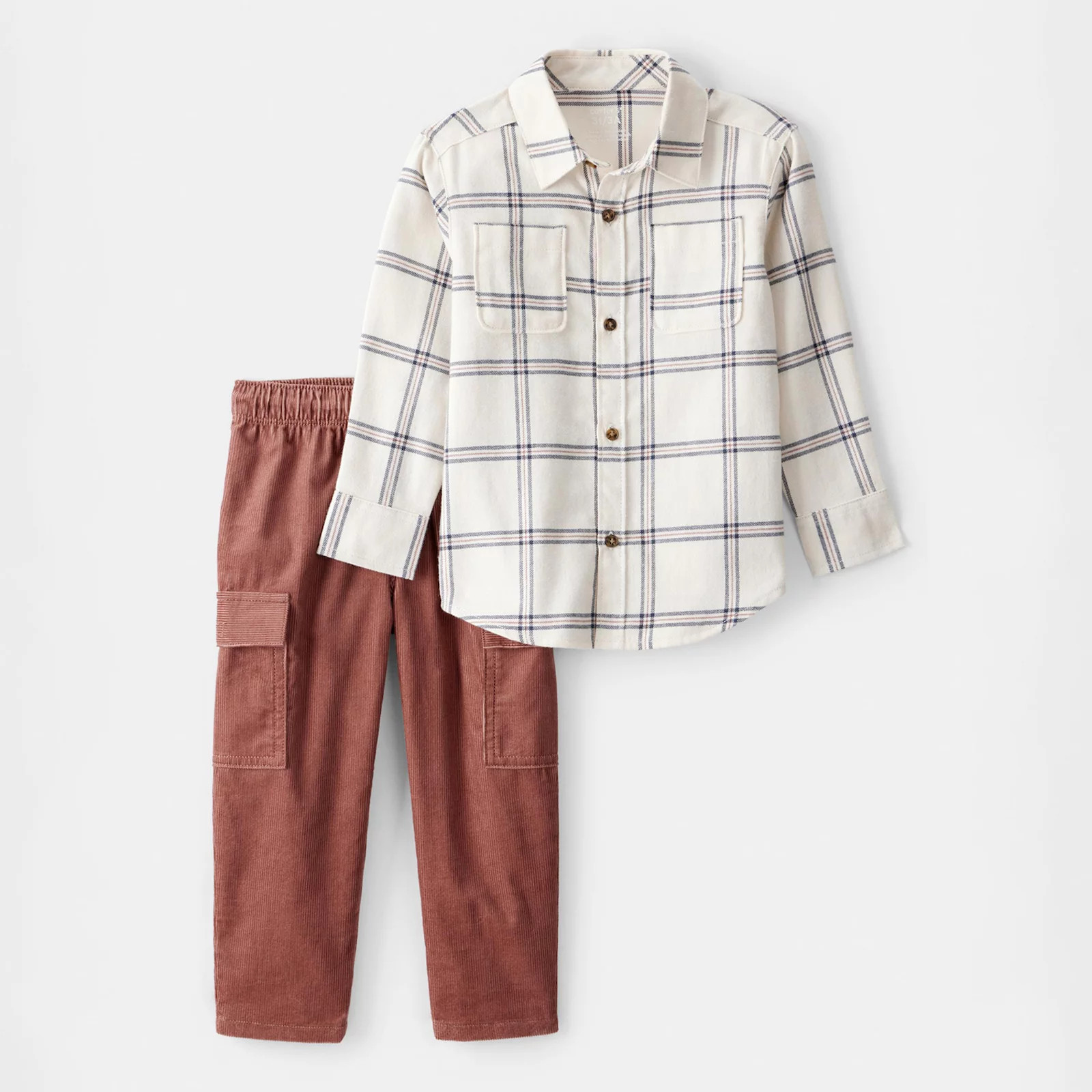 Toddler Boy Carter's 2-Piece Plaid Button-Front Shirt & Pant Set, Toddler Boy's, Size: 3T, Ivory | Kohl's