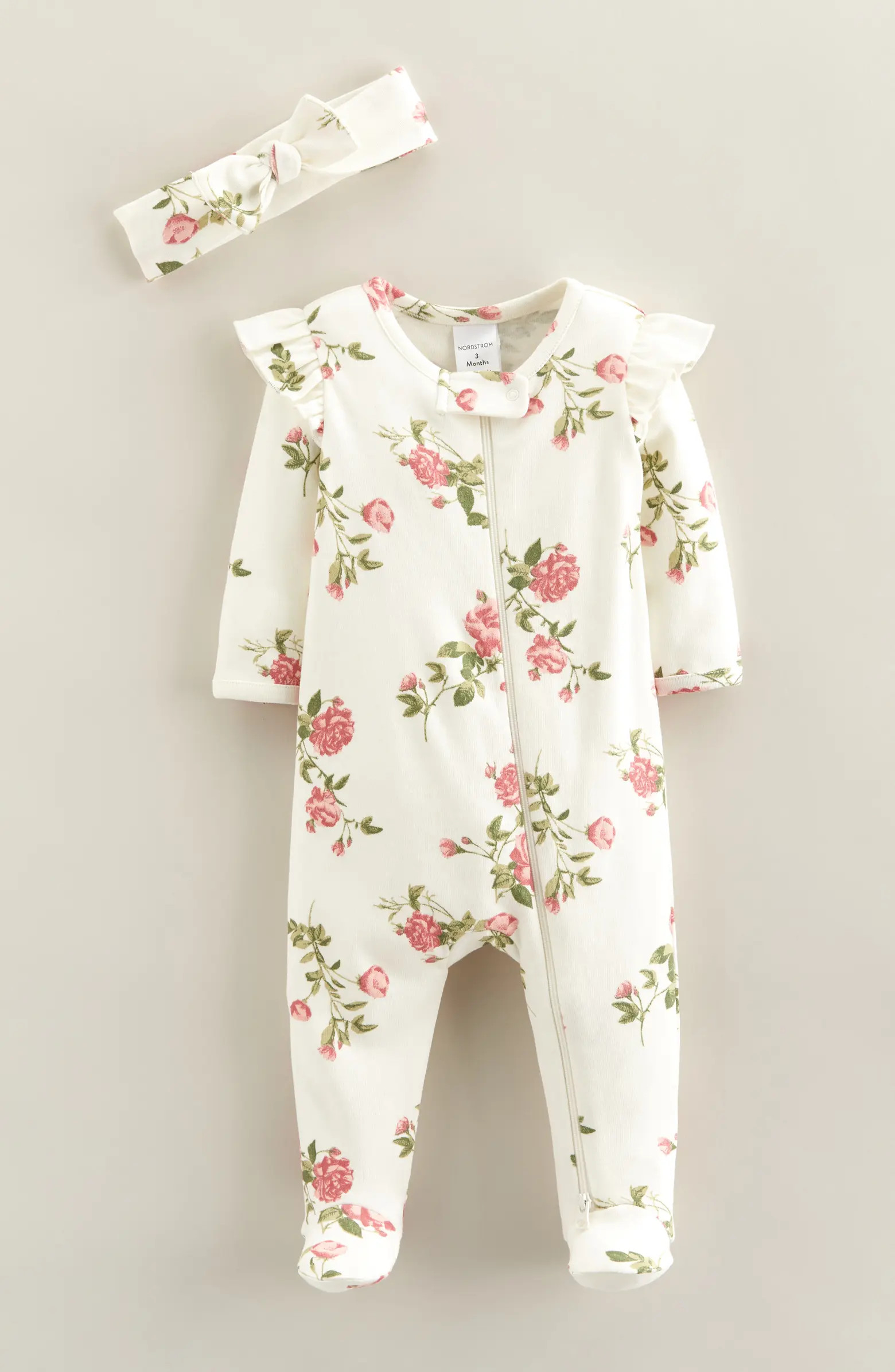 Zip Front Footie & Headband Set | Nordstrom