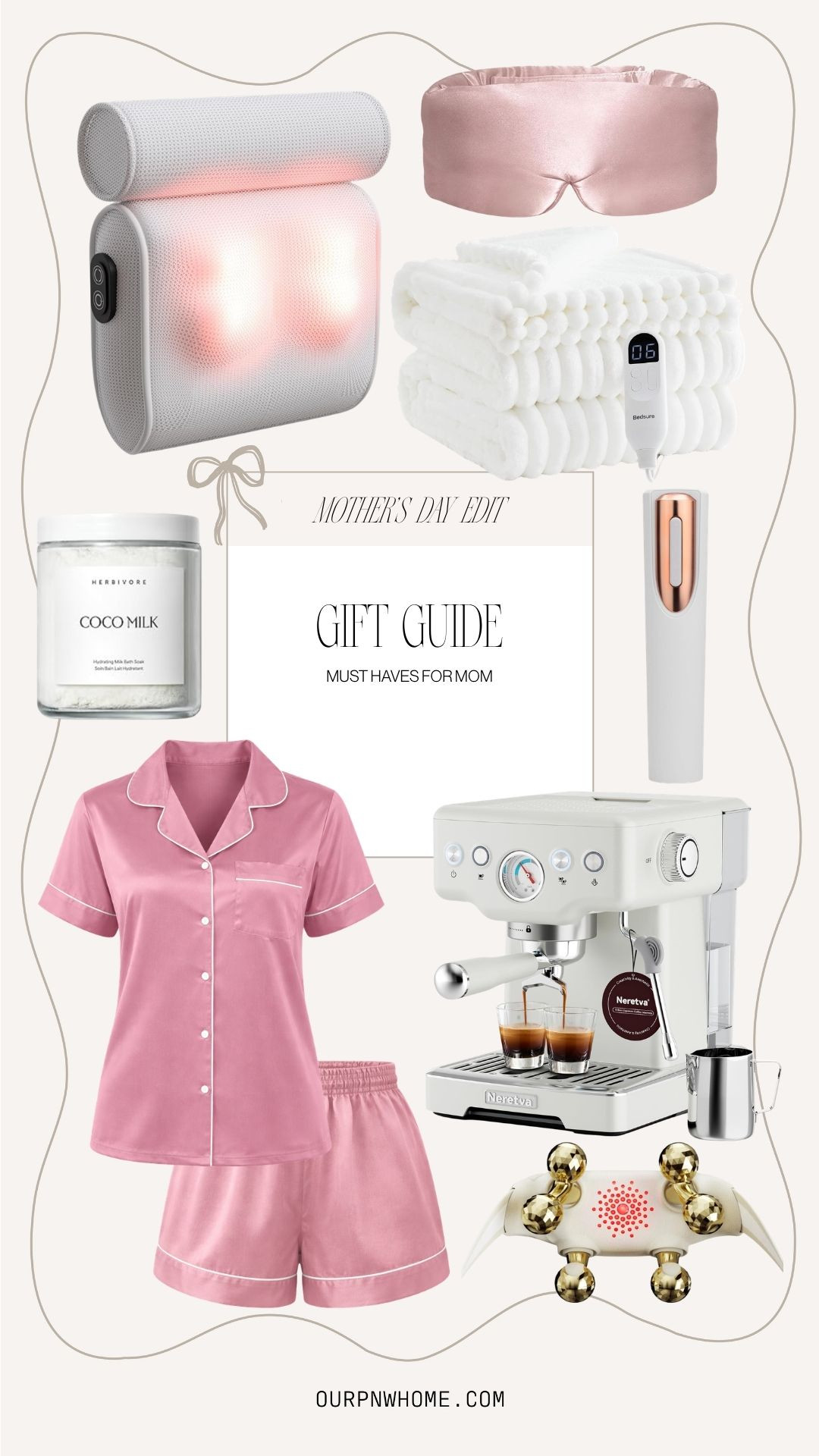 Amazon finds that make great gifts for mom this Mother's Day!

satin pajamas, pink pjs, summer pjs, espresso machine, neck massager, satin eye mask, bath pillow, back massager, massage pillow, electric wine bottle opener, bath soak, electric blanket, fuzzy blanket, self care, gifts for mom, at home spa 

 #LTKmomlife #LTKselfcare #LTKSeasonal
