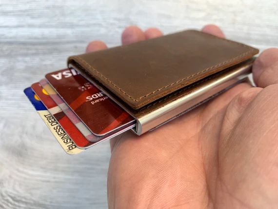 Minimalist Leather Wallet, Pop Up Credit Card Wallet, Leather Wallet, Slim Leather Wallet,  Unise... | Etsy (US)