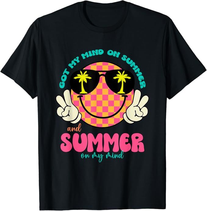 Groovy Happy Face Summer Vibes Got My Mind On Summer Teacher T-Shirt | Amazon (US)