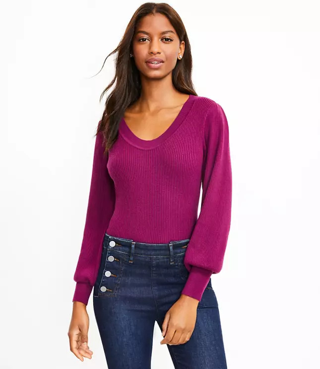 Ribbed Puff Sleeve Sweater | LOFT