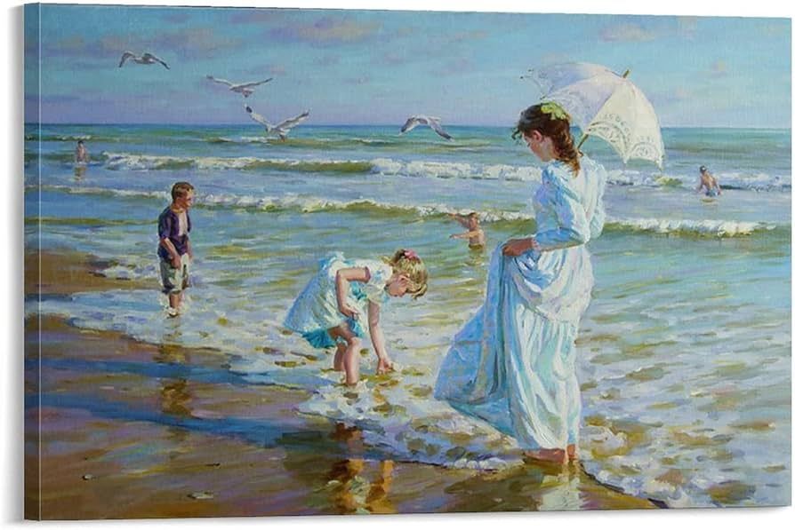 Beach Girl Child Art Painting Poster Canvas Painting Posters and Prints Wall Art Pictures for Liv... | Amazon (US)