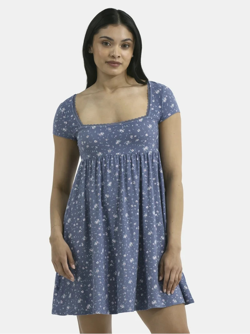No Boundaries Babydoll Dress with Cap Sleeves, Women's | Walmart (US)